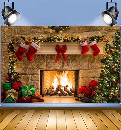 Noel Vintage Şömine fotoğraf arka fonu Ağacı Çorap Noel Tatil Parti Fotoğraf Arka Plan Photobooth Mutlu Yeni Yıl Kek