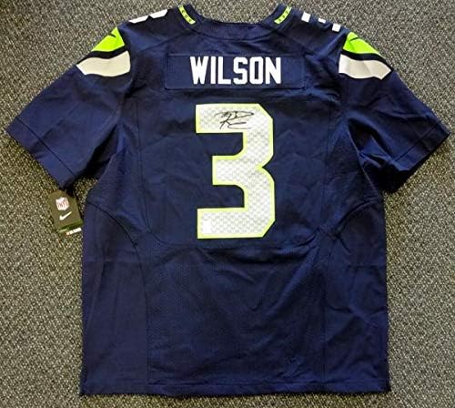 Seattle Seahawks Russell Wilson İmzalı Mavi Nike Elite Forması Beden 52 RW Holo Stok 60977-İmzalı NFL Formaları