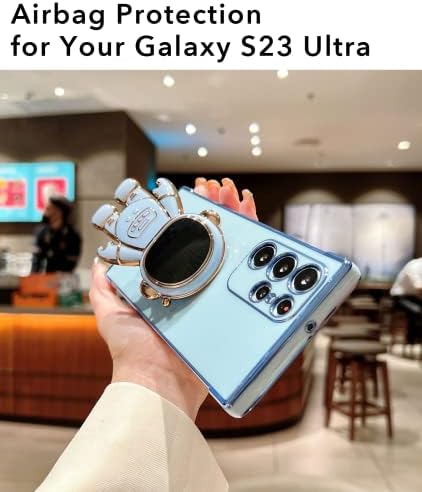 Kadınlar için Standlı Samsung Galaxy S23 Ultra Kılıf için ELEPİK, Sevimli Lüks Astronot Tasarımı, Tam Kamera Koruması,