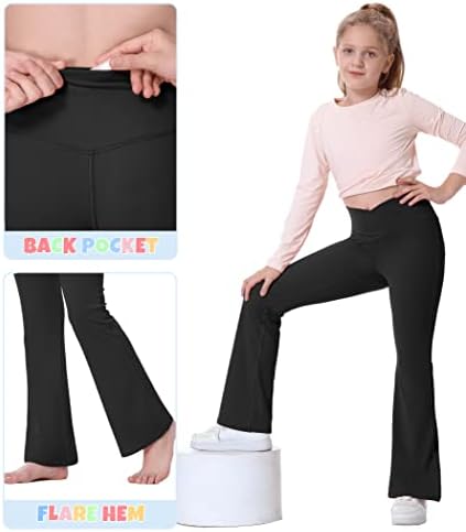 Ewedoos Flare Tayt Kızlar için Yoga Pantolon Bootcut Cepler ile Crossover Flare Yoga Pantolon Çan Dipleri Atletik
