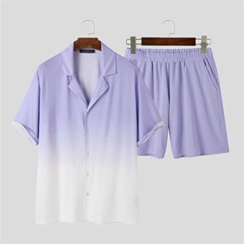 HOLUCE Kıyafet erkek Tatil Streetwear Degrade Kısa Kollu Gömlek ve Şort İki Parçalı Rahat Erkekler Plaj (Renk: D,