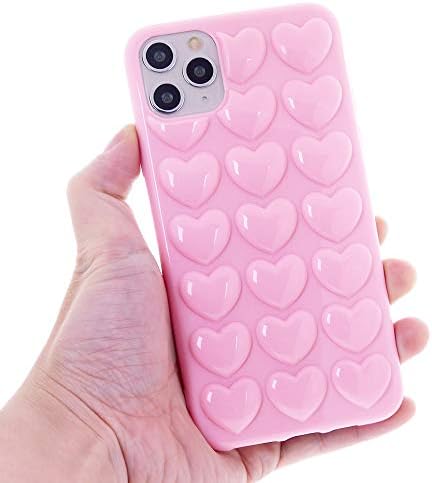 Kadınlar için iPhone 11 Kılıfı, DMaos 3D Pop Kabarcık Kalp Kawaii Jel Kapak, iPhone11 6.1 inç için Sevimli Girly-Pembe