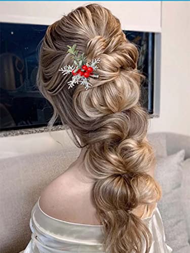 Casdre Noel saç tokası Gümüş Kar Tanesi saç parçası Berry Saç Barratte Noel Yeşil Yaprak saç aksesuarları Kadınlar