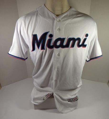 2019 Miami Marlins Isan Diaz 1 Oyun Verilen Beyaz Forma 150 MLB Yama 42 20 - Oyun Kullanılan MLB Formaları