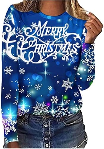 Gençler Uzun Kollu Bluz Degrade Kar Baskı Rahat Fit Bluz Crewneck Tatil Noel Rahat Bluz 6G