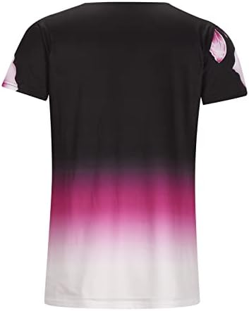 Bluz Tshirt Kadınlar için Kısa Kollu 2023 Crewneck Degrade Gül Çiçek Grafik Gevşek Fit Rahat Fit Brunch Tshirt