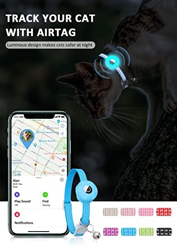 AirTag Kedi Yaka, Yansıtıcı Yavru Yaka Ayrılıkçı Apple Hava Etiketi Kedi Yaka, AirTag Tutucu ve Çan ile GPS Kedi Yaka,