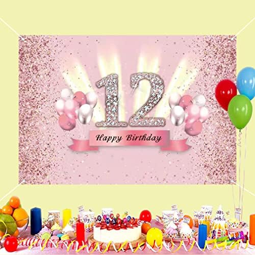 12th Doğum Günü Süslemeleri Kızlar için Mutlu 12th Doğum Günü Zemin Afiş Parti Deco Kız 12 Yaşında Yıldönümü Partisi