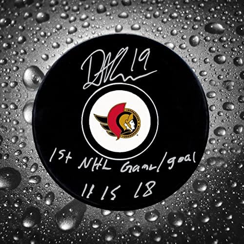 Drake Batherson Ottawa Senatörleri 1. NHL Maçı / Gol 11-15-18 İmzalı Disk-İmzalı NHL Diskleri