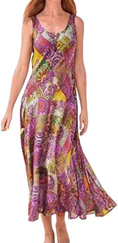 MIASHUI kadın Elbiseleri Yaz Moda Maxi Elbiseler Kadınlar için Yaz Kolsuz Boho Sundress Casual U Boyun Uzun V Boyun