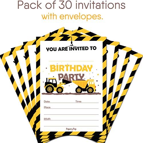 Zarflı 30 Adet İnşaat Damperli Kamyon Doğum Günü Davetiyesi (30'lu Paket) - Çocuklar için Doğum Günü Partisi Davetiyeleri