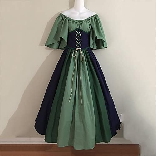 Kadınlar için cadılar bayramı Kostümleri, Regency Korse Elbiseler Kapalı Omuz Rönesans Ortaçağ Elbise Colorblock Vintage