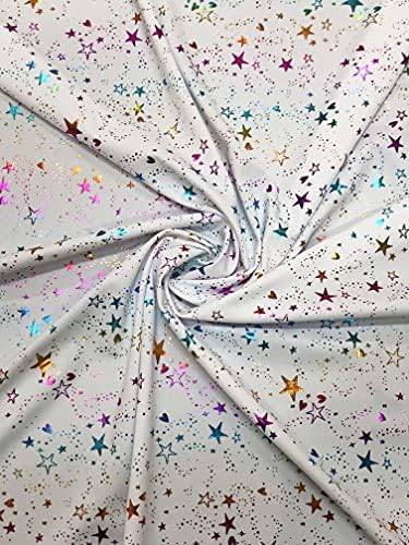 Küçük Çok Renkli Folyo Yıldızlar ve Kalpler Beyaz Naylon Spandex Örgü w/Kumaş Yard tarafından