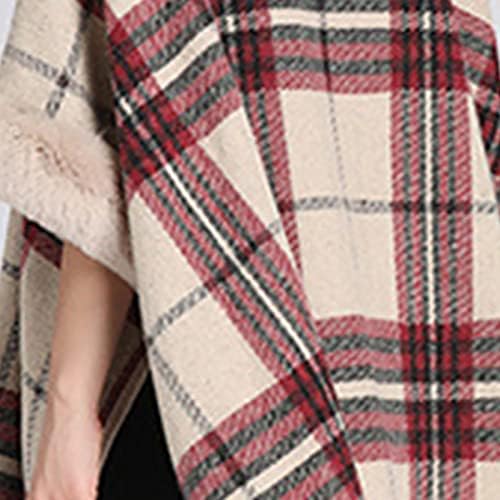 Kışlık Mont Kadınlar için Yün Karışımı Hırka Capelet Faux Kürk Kalınlaşmış Sıcak Pelerinler Dış Giyim Gevşek Rahat