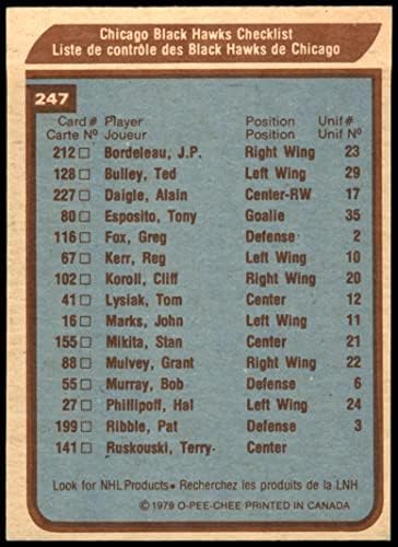 1979 O-Pee-Chee -247 Blackhawks Takım Kontrol Listesi Chicago Blackhawks (Hokey Kartı) NM Blackhawks