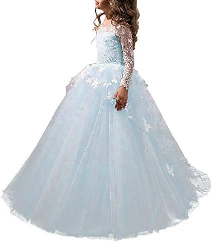 Abaowedding Güzel Çiçek Kız Elbise Dantel Uzun Kollu Balo elbisesi