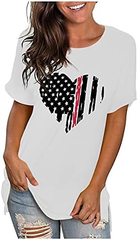 4th Temmuz Tişörtleri Gömlek Kadınlar için Kısa Kollu O Boyun Tshirt Amerikan Bayrağı Çizgili Kravat Boya Vatansever