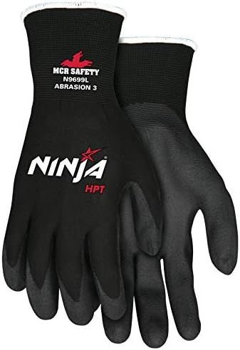 MCR Safety Ninja HPT Naylon Koruyucu Eldivenler, Siyah, Orta