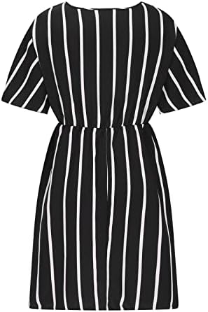 Bayan Şerit Baskı Bel Elbise 2023 Kısa Kollu Moda Midi Elbise Artı Boyutu Derin V Boyun Parti Elbise Yaz Kısa Elbise