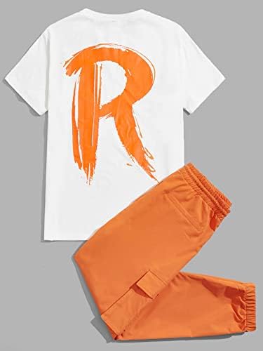 FDSUFDY İki Parçalı Kıyafetler Erkekler için Mektup Grafik Tee ve Yama Detay Toka Kargo Pantolon (Boyut: XX-Large)
