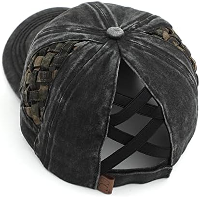 CC Exclusives Yıkanmış Pamuklu Denim Sepet Örgü Criss-Cross At Kuyruğu beyzbol şapkası Paket Saç Kravat (BT-922)