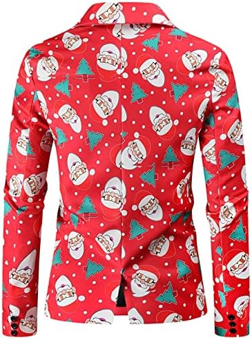 XXBR Noel Blazer Mens için, noel Noel Baba Kar Tanesi Baskı Ceket Bir Düğme Yaka Yaka İş Casual Blazers