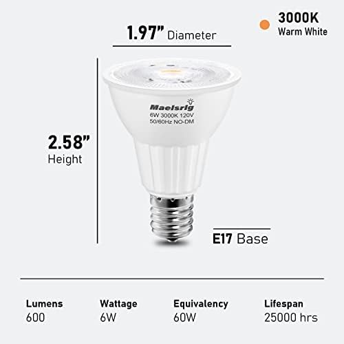 Maelsrlg E17 LED Ampul 6W (60 Watt Eşdeğeri), Ara Taban Spot Ampul, Sıcak Beyaz 3000K, E17 Reflektör R14 Ampul Antika