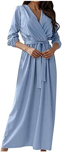 Kadın Midi uzun elbise Uzun Kollu Wrap V Boyun Zarif Düğün Akşam Parti balo kıyafetleri Kemer ile