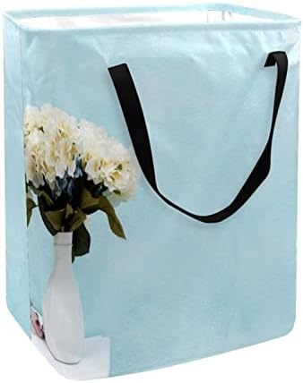 Kapotofu Çamaşır Sepeti Saplı, Çiçek Mavi Katlanabilir Büyük Pamuklu Giysi Saklama Sepeti