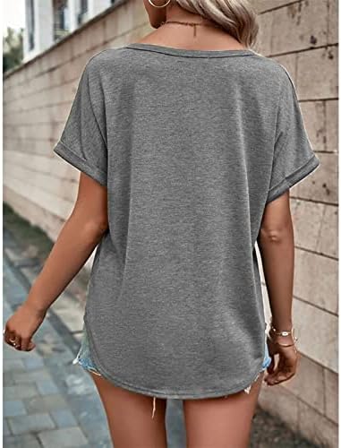 Kadın Üstleri V Boyun Bluz Tshirt Kızlar için Kısa Kollu Düz Yaz Sonbahar Üstleri Düğme Aşağı Giyim Moda 4D