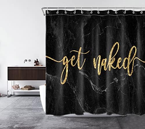 Get Çıplak Siyah Duş Perdesi Dekor, altın Yazı Komik Tırnaklar Soyut Siyah ve Altın Mermer Duş Perdeleri Banyo için