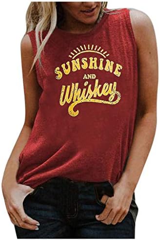 NEARTİME Sunshine Viski T Shirt Bayan Casual Kısa Kollu Yuvarlak Boyun Baskı Yelek Gevşek Tunik Bluz Tops