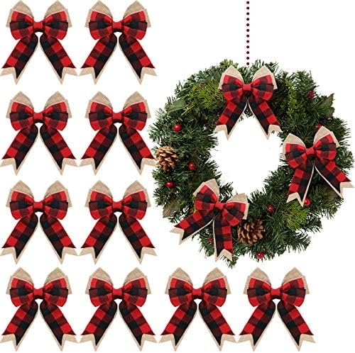 WİLLBOND 10 Adet 6 İnç Noel Buffalo Ekose Yaylar Çuval Bezi Noel Çelenkleri Yaylar Süsler Noel ağacı Çelenkleri Garland
