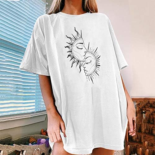 Bayan Yaz Üstleri, Tişörtleri Bayan Grafik Vintage Güneş ve Ay Baskılı Rahat Kısa Kollu Tee Yaz Üstleri Bluz Tunik