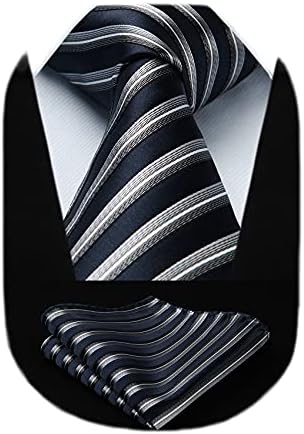HISDERN çizgili kravat Erkekler ıçin Iş Resmi Kravat ve Cep Meydanı Seti Klasik Dokuma Ipek Çizgili Kravat Düğün ıçin