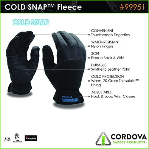 Cordova 99954 Soğuk Hava için Polar Eldivenler, 70 Gram İnce Yalıtımlı Astar, Suya Dayanıklı Parmaklar, Yumuşak ve