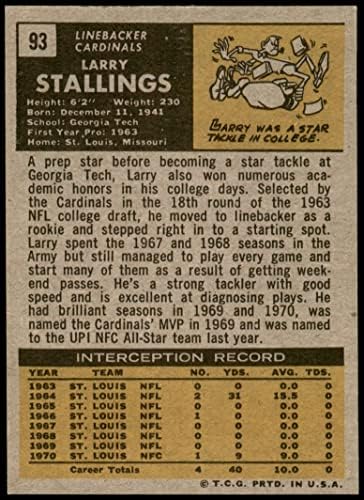1971 Topps 93 Larry Stallings St. Louis Kardinalleri-FB (Futbol Kartı) NM / MT Kardinalleri-FB Georgia Tech