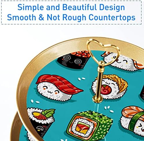 Plastik sergileme rafı Kek Standı, 3 Katmanlı Büfe Servis Tepsisi Gıda Ekran, Mavi Suşi Japonya Cupcake Tutucu Tatlı