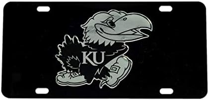 KU Kansas Siyah Jayhawk Aynalı Plaka Etiketi