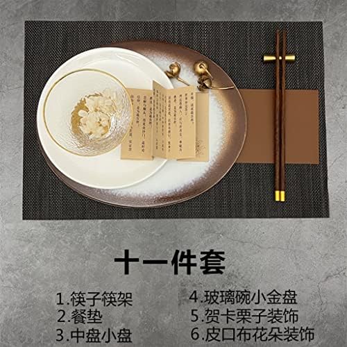 TJLSS Dekoratif çatal bıçak kaşık seti Kemik Çini yemek tabağı Restoran yuvarlak tabak Çanak Plaka Placemat Seti (Renk: