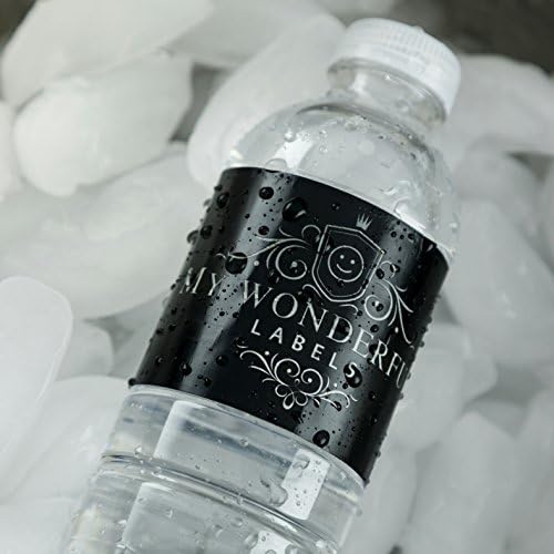 Altın nokta konfeti Düğün Doğum Günü su şişesi Etiketleri ile siyah ve beyaz Stipes