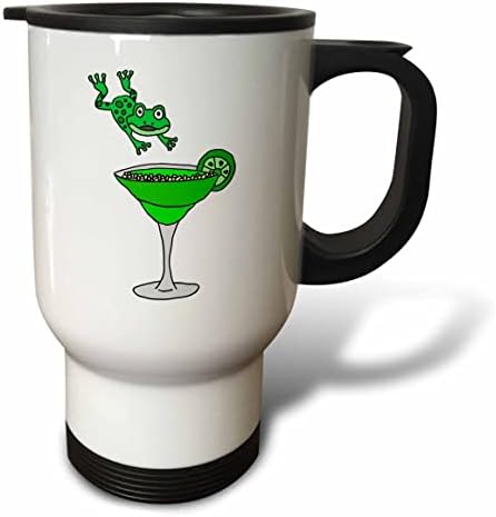 Margarita Bardağına Sıçrayan 3dRose Komik Yeşil Kurbağa - Seyahat Kupaları (tm-364604-1)