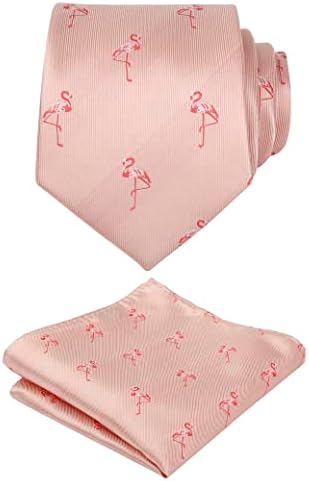 Alizeal Flamingo Kravatlar Erkek Balo Parti Düzenli Kravat ve Mendil Seti