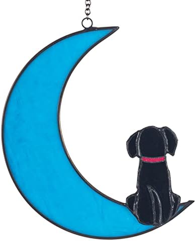 Opohaome Köpek Anıt Hediyeler Suncatcher Köpek Dekor üzerinde Aydınlık Mavi Ay Vitray Pencere Asma Beyaz Pet Köpek