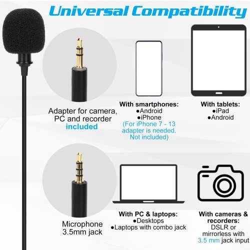 LG Q9 için Profesyonel Sınıf Yaka Yaka Mikrofonu iPhone Telefon veya Kamera ile Uyumlu Bloglama Vloglama ASMR Kayıt