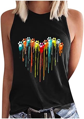 Follure Yaz Grafik Tankı Üstleri Kadınlar için Renkli Kalp Baskı bol tişört Kolsuz O Boyun Egzersiz Tee Gevşek Casual