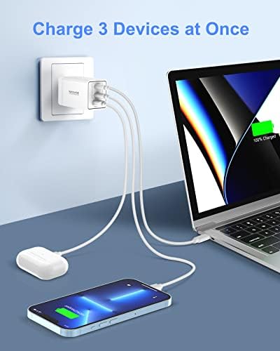 65W USB C Şarj Cihazı - NANAMİ 3 Portlu Duvar Şarj Cihazı Katlanabilir Fiş Hızlı Şarj Bloğu MacBook Pro/Air,iPad Pro,