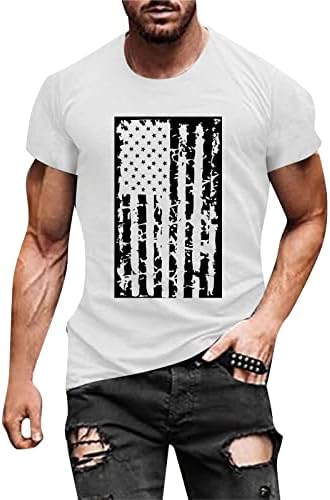 UBST Asker Kısa Kollu T-Shirt Mens, 4th Temmuz Retro Amerikan Bayrağı T Shirt Yaz Kas Slim Fit Tee Tops