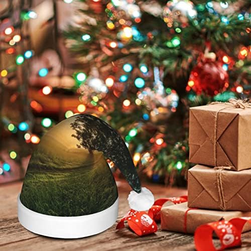 BTGVGSE Kırsal Yol Ağaçları Güneş Baskılı Santa Şapka Noel Şapka Light Up Noel Şapka Unisex Yetişkinler İçin