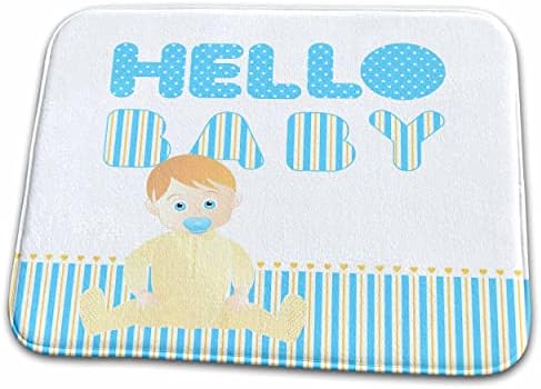 3dRose Erkek Bebek Oturuyor ve Merhaba Bebek Mesajı Mavi ve... - Banyo Banyo Halısı Paspasları (kilim-156662-1)